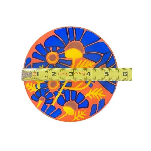 Hand painted Trinket tray abstract colors orange blue floral - Picture 3 of 5